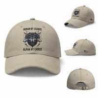 Alpha By Choice Human By Chance Wolf Mindset Quote Baseball Cap