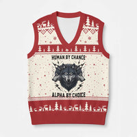 Alpha By Choice Human By Chance Wolf Mindset Quote V-Neck Knit Sweater Vest