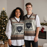 Alpha By Choice Human By Chance Wolf Mindset Quote V-Neck Knit Sweater Vest