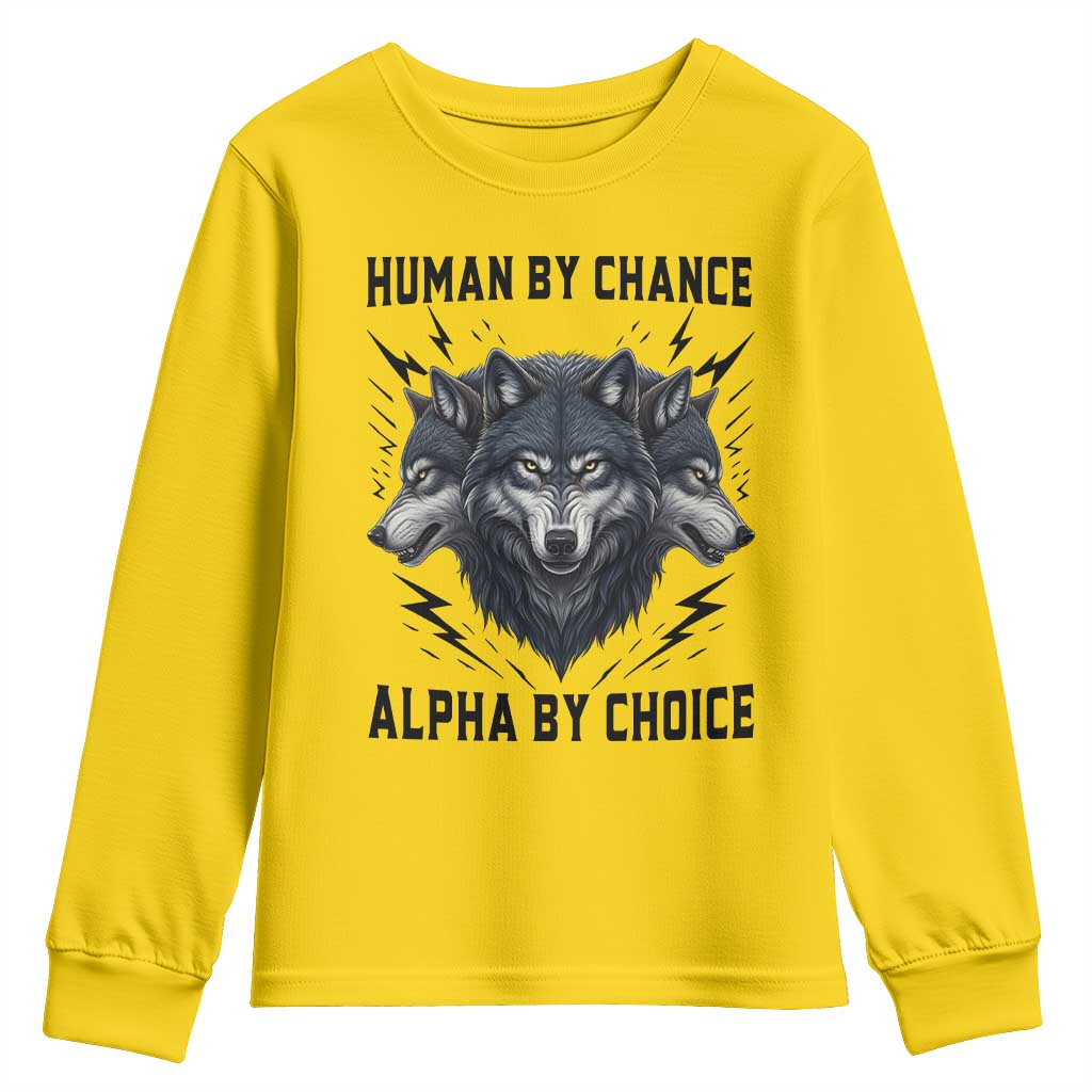 Alpha By Choice Human By Chance Wolf Mindset Quote Youth Sweatshirt