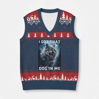 Funny Werewolf Meme Unhinged V-Neck Knit Sweater Vest I Got That Dog In Me
