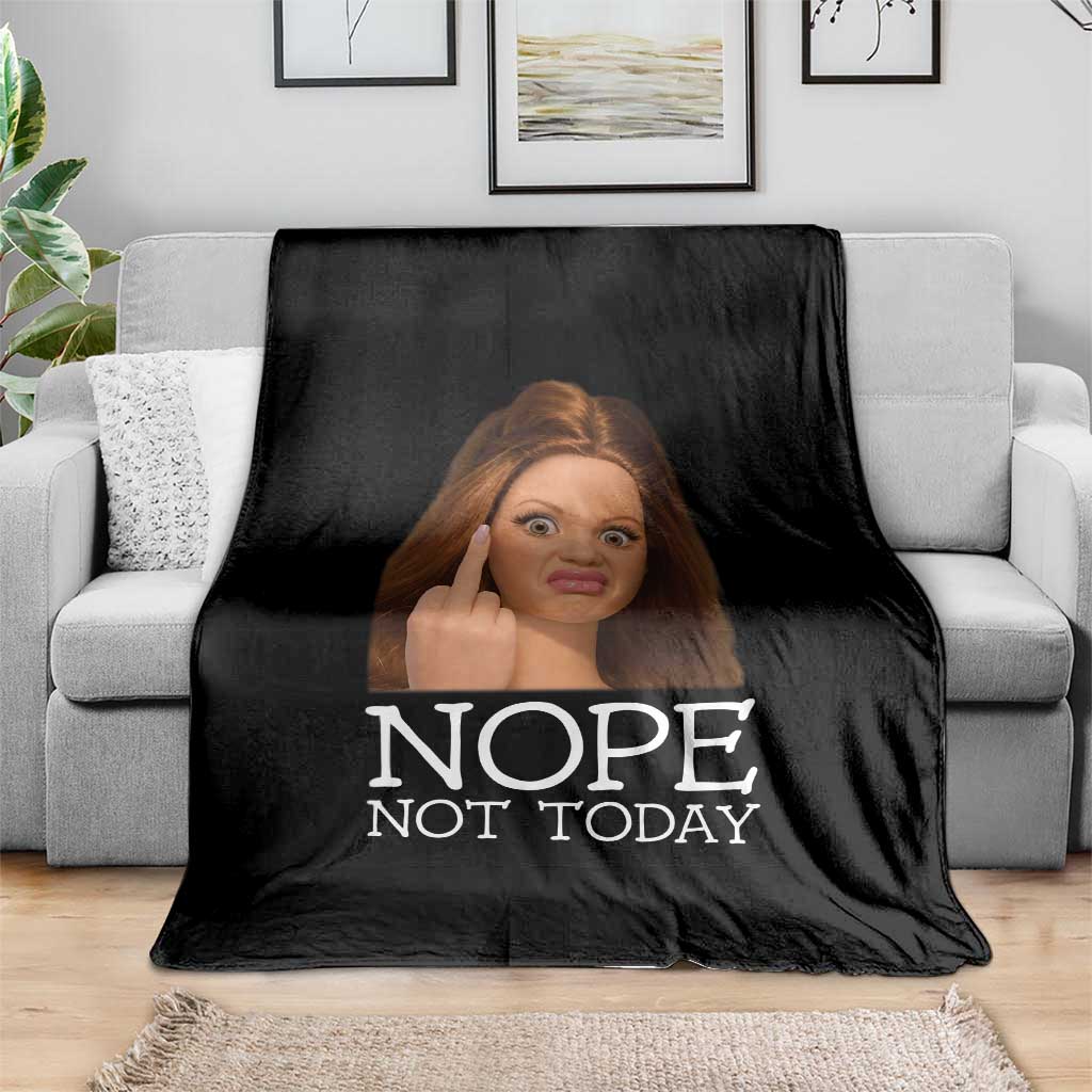 Funny Doll Face Disgusted Throw Blanket Nope Not Today Meme