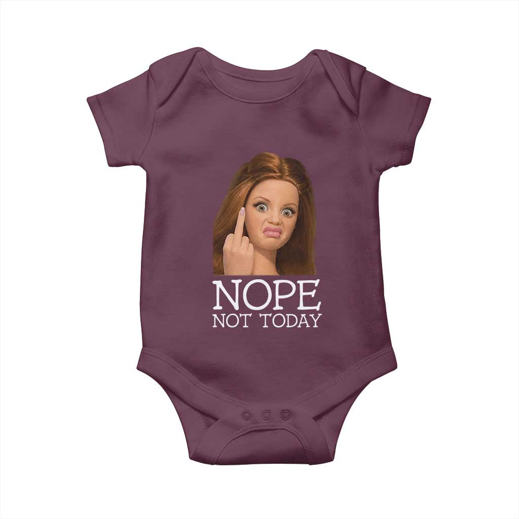Funny Doll Face Disgusted Baby Onesie Nope Not Today Meme