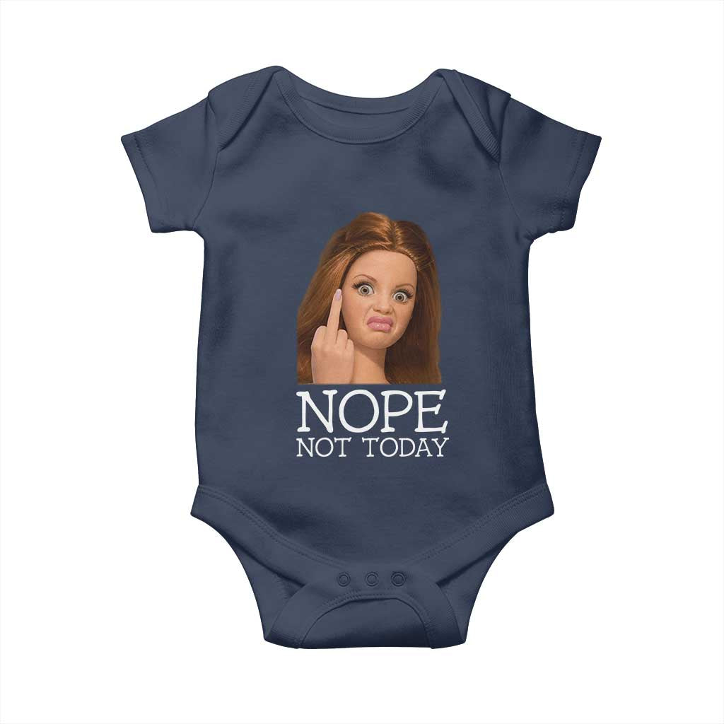 Funny Doll Face Disgusted Baby Onesie Nope Not Today Meme