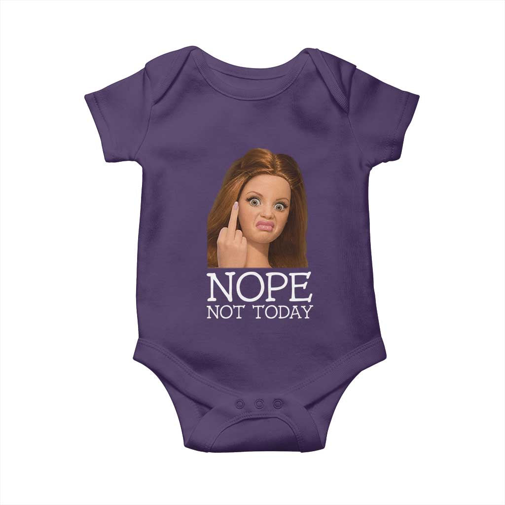 Funny Doll Face Disgusted Baby Onesie Nope Not Today Meme