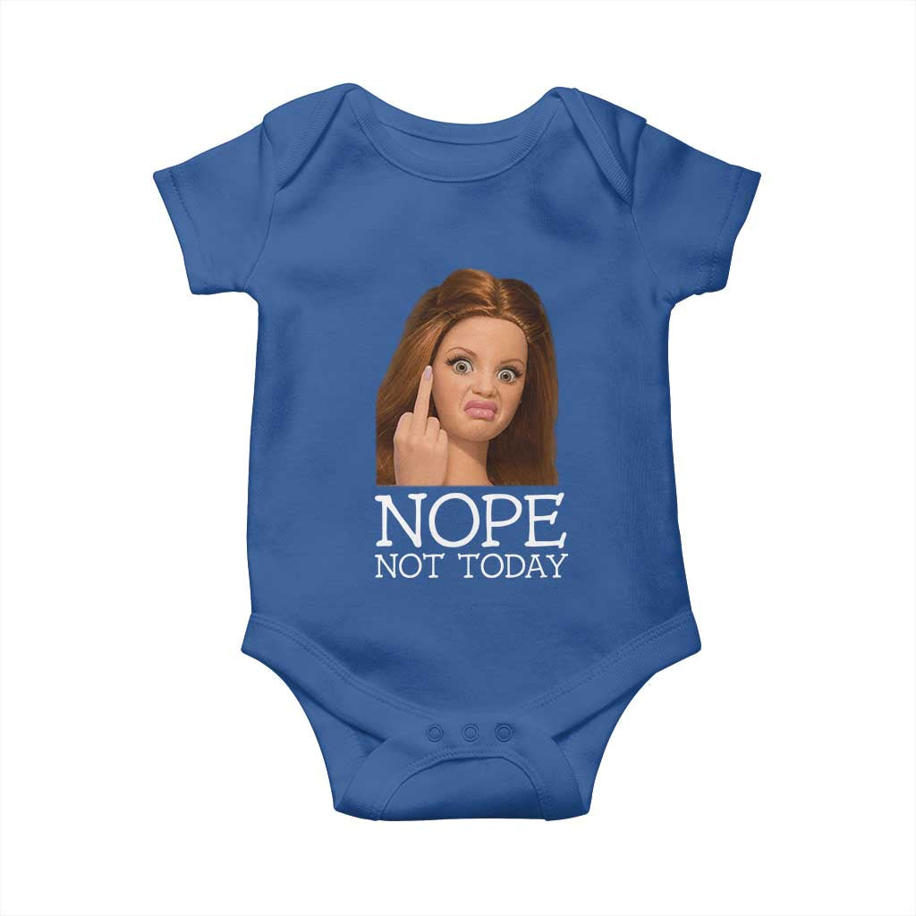 Funny Doll Face Disgusted Baby Onesie Nope Not Today Meme