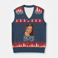 Funny Doll Face Disgusted V-Neck Knit Sweater Vest Nope Not Today Meme