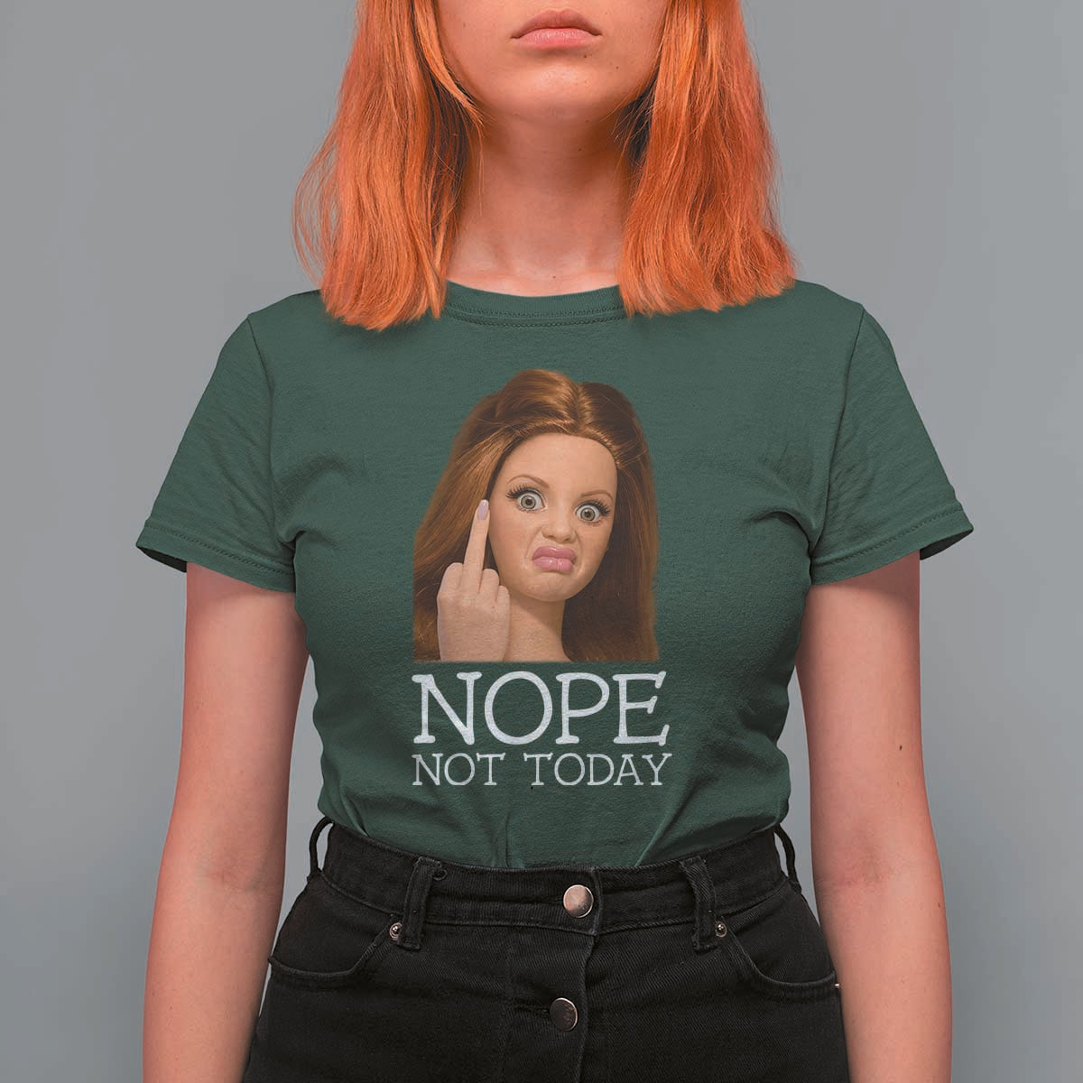 Funny Doll Face Disgusted T Shirt For Women Nope Not Today Meme