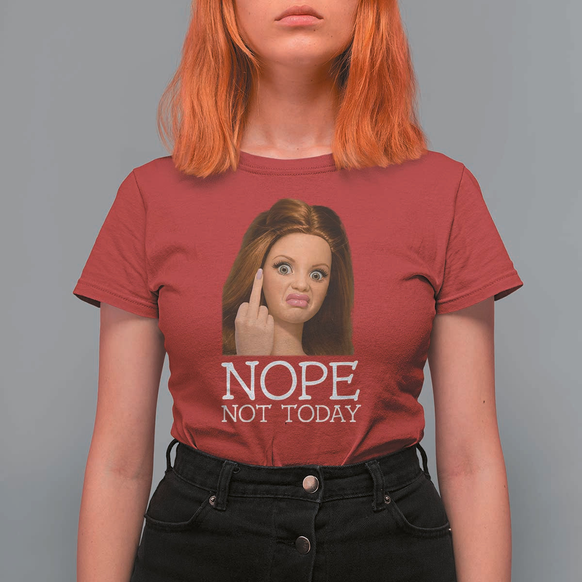 Funny Doll Face Disgusted T Shirt For Women Nope Not Today Meme