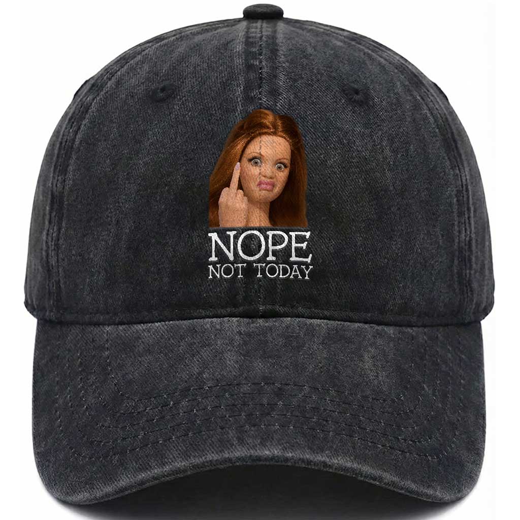 Funny Doll Face Disgusted Washed Cotton Baseball Cap Nope Not Today Meme