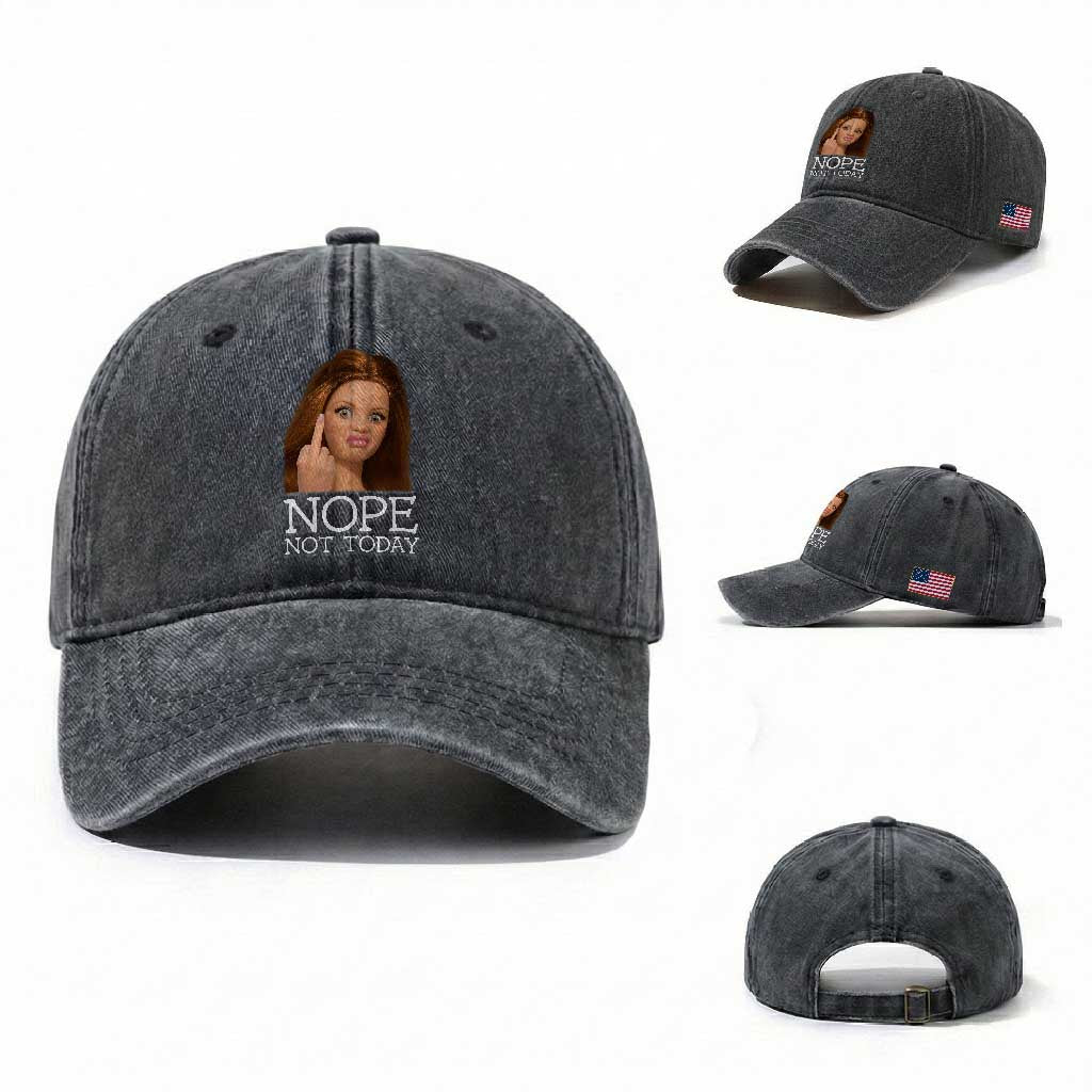 Funny Doll Face Disgusted Washed Cotton Baseball Cap Nope Not Today Meme