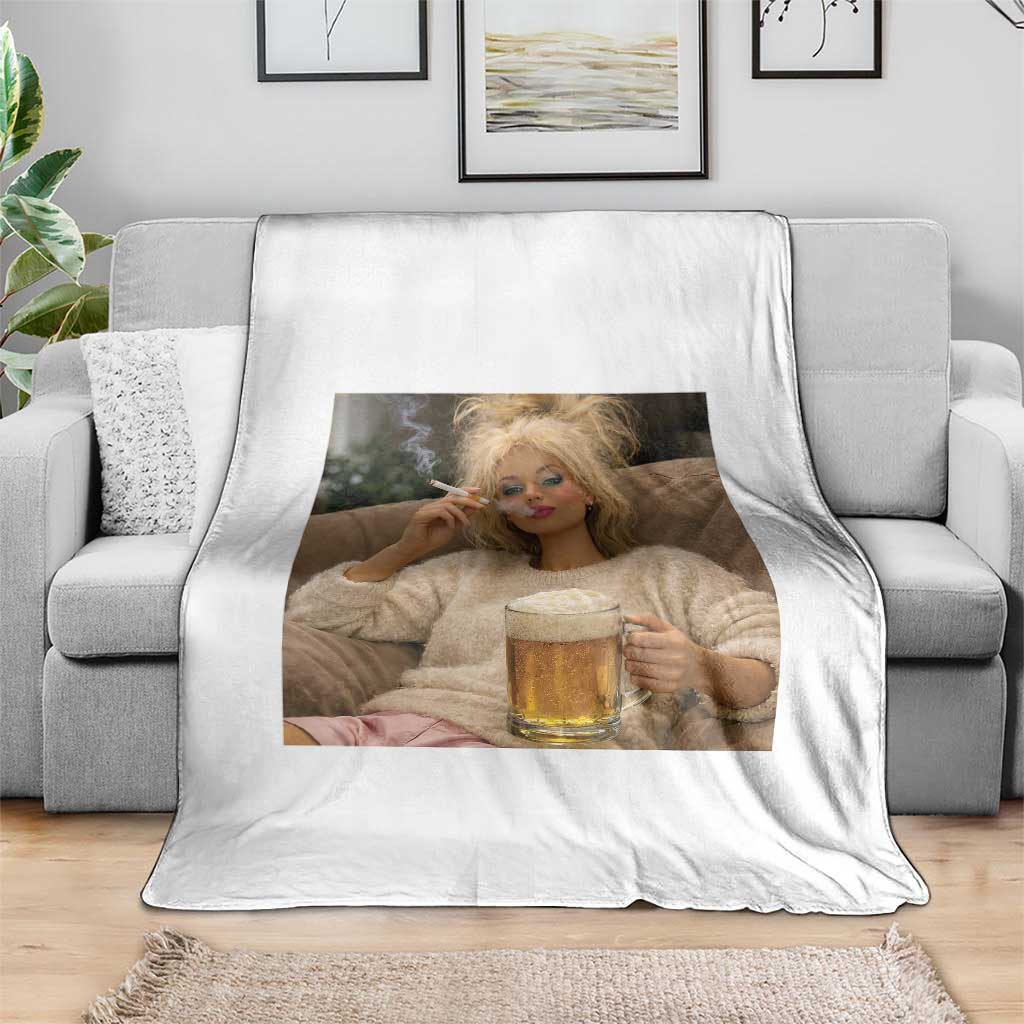 Funny Smoking And Drinking Doll Meme Throw Blanket Weekend Relaxation