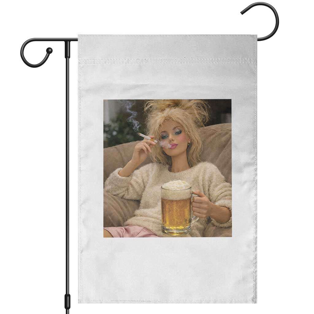 Funny Smoking And Drinking Doll Meme Garden Flag Weekend Relaxation