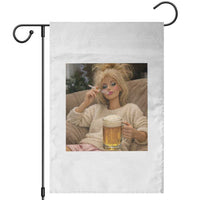 Funny Smoking And Drinking Doll Meme Garden Flag Weekend Relaxation