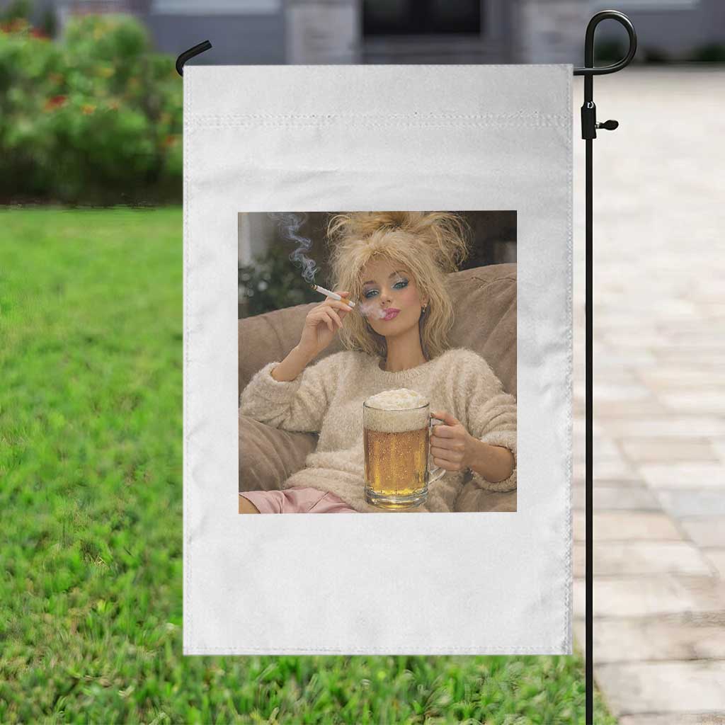 Funny Smoking And Drinking Doll Meme Garden Flag Weekend Relaxation