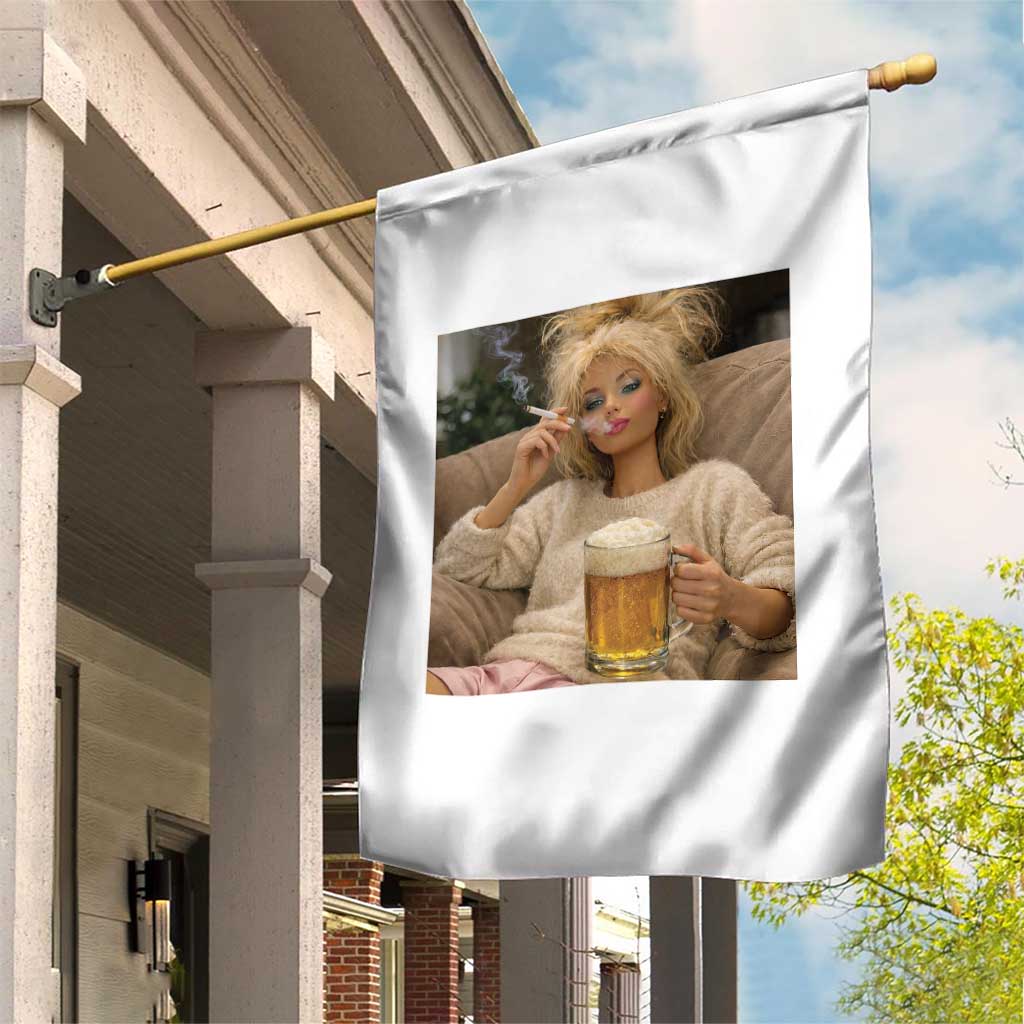Funny Smoking And Drinking Doll Meme Garden Flag Weekend Relaxation
