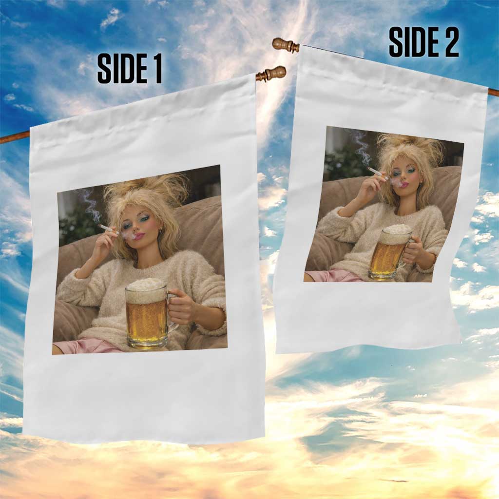 Funny Smoking And Drinking Doll Meme Garden Flag Weekend Relaxation