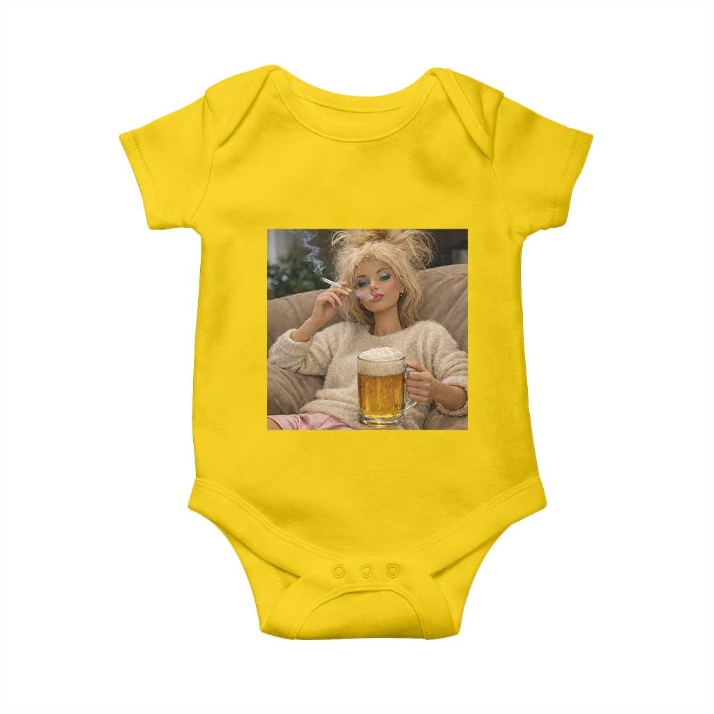 Funny Smoking And Drinking Doll Meme Baby Onesie Weekend Relaxation