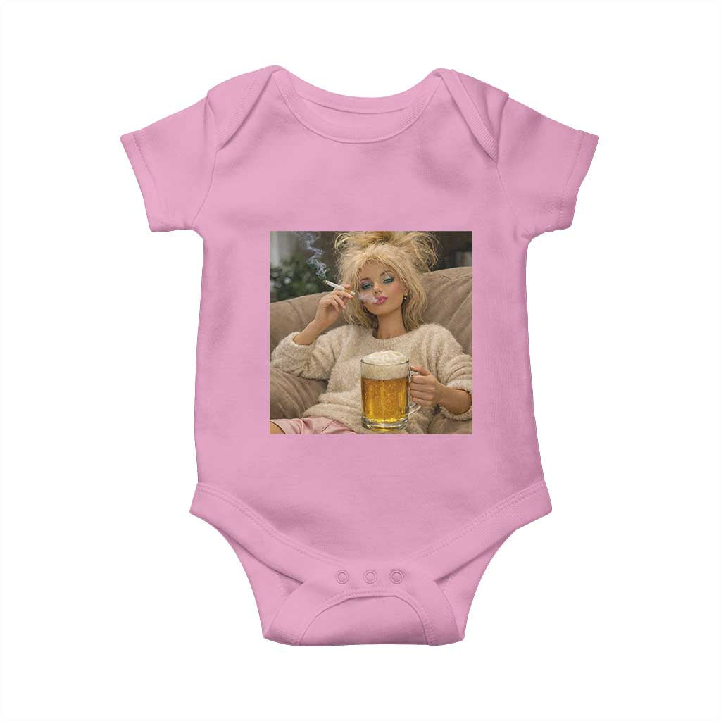 Funny Smoking And Drinking Doll Meme Baby Onesie Weekend Relaxation