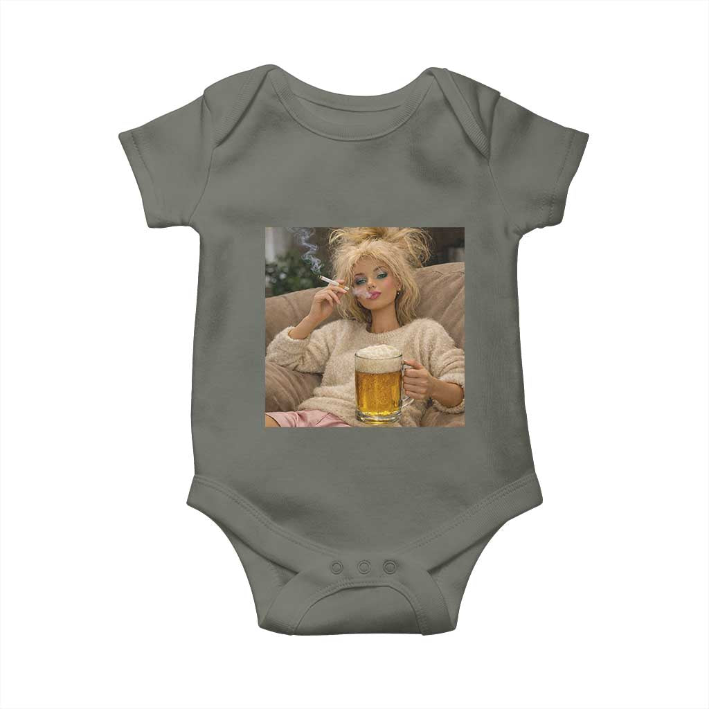 Funny Smoking And Drinking Doll Meme Baby Onesie Weekend Relaxation