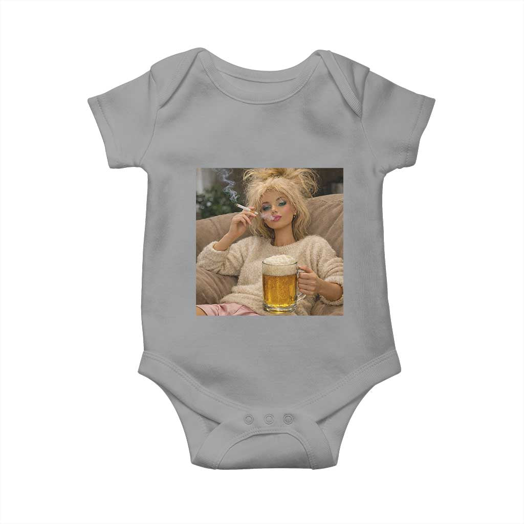 Funny Smoking And Drinking Doll Meme Baby Onesie Weekend Relaxation
