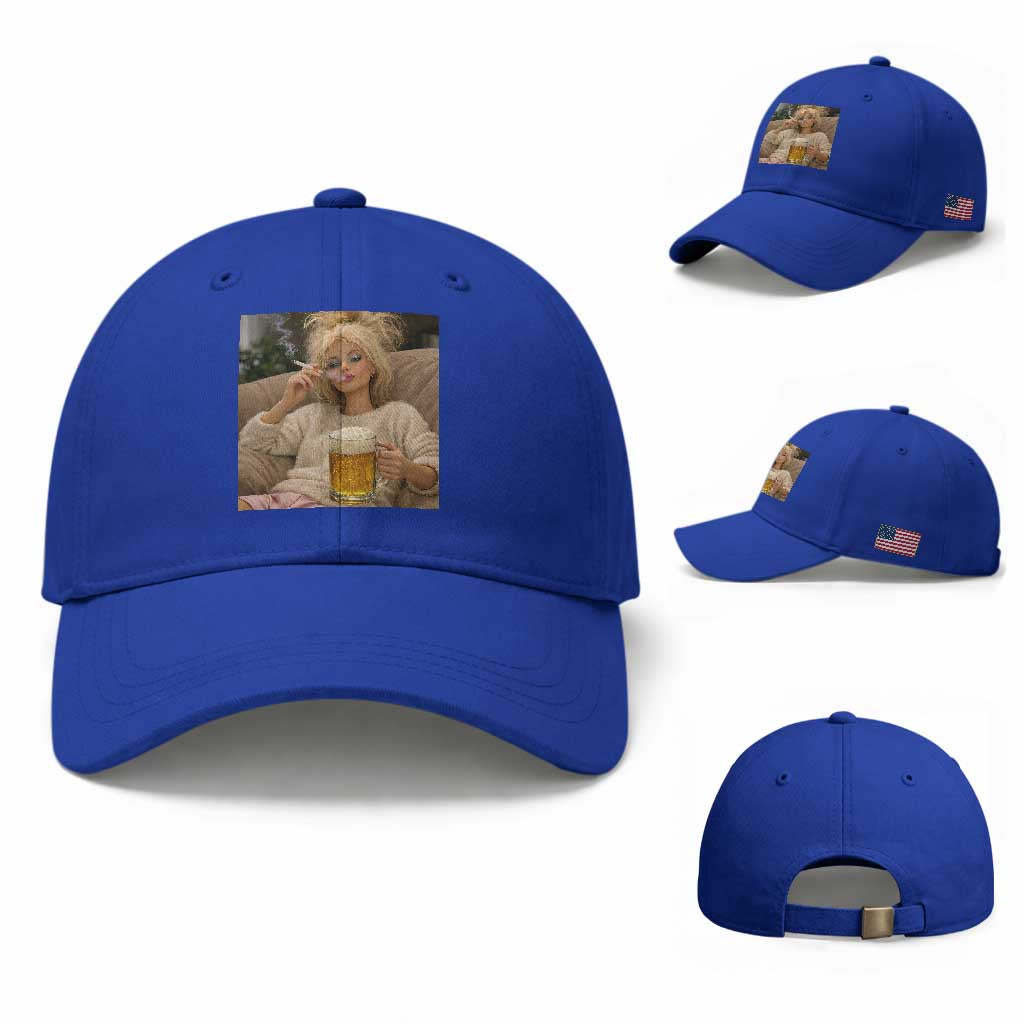 Funny Smoking And Drinking Doll Meme Baseball Cap Weekend Relaxation