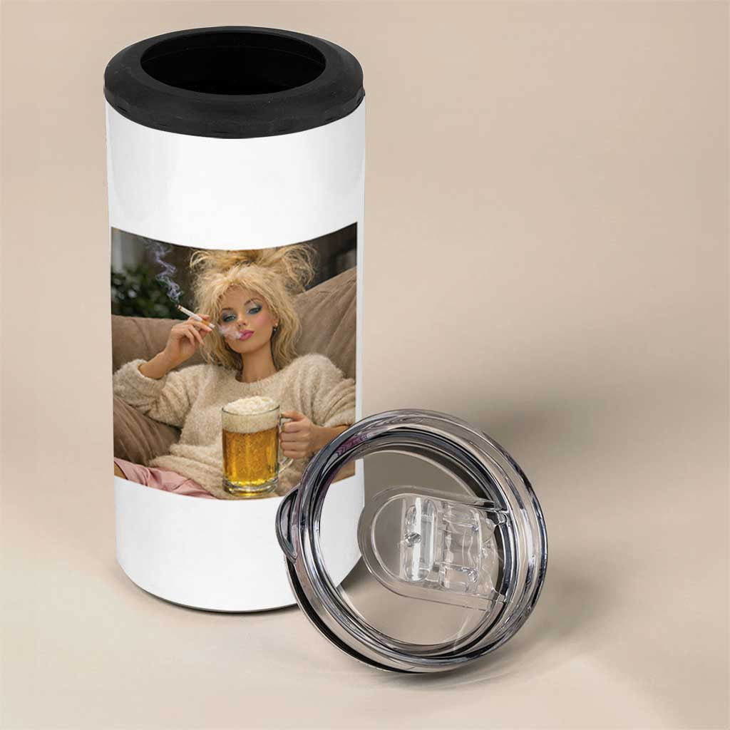Funny Smoking And Drinking Doll Meme 4 in 1 Can Cooler Tumbler Weekend Relaxation