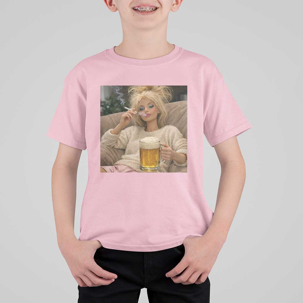 Funny Smoking And Drinking Doll Meme T Shirt For Kid Weekend Relaxation