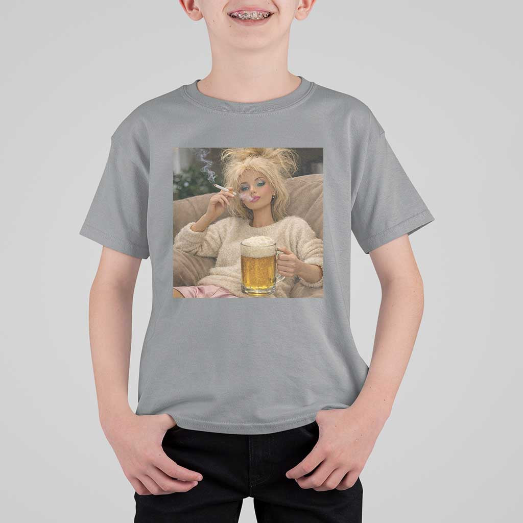Funny Smoking And Drinking Doll Meme T Shirt For Kid Weekend Relaxation