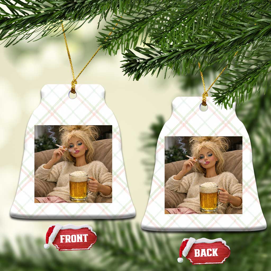 Funny Smoking And Drinking Doll Meme Ceramic Ornament Weekend Relaxation