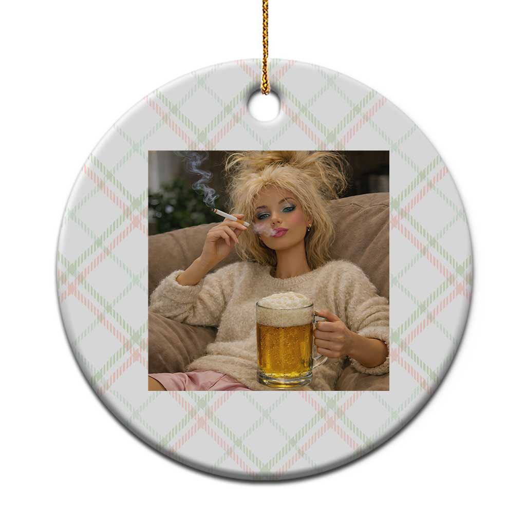 Funny Smoking And Drinking Doll Meme Ceramic Ornament Weekend Relaxation