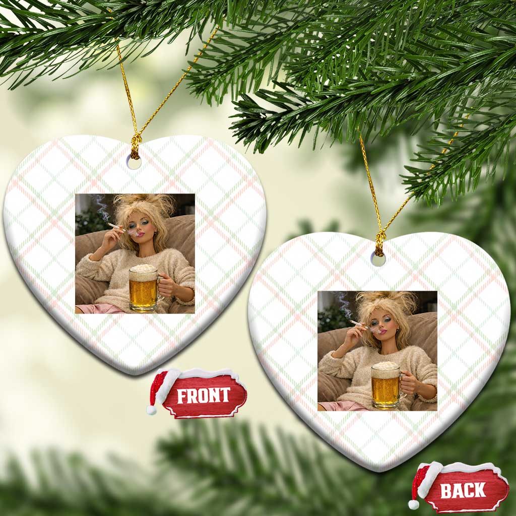 Funny Smoking And Drinking Doll Meme Ceramic Ornament Weekend Relaxation