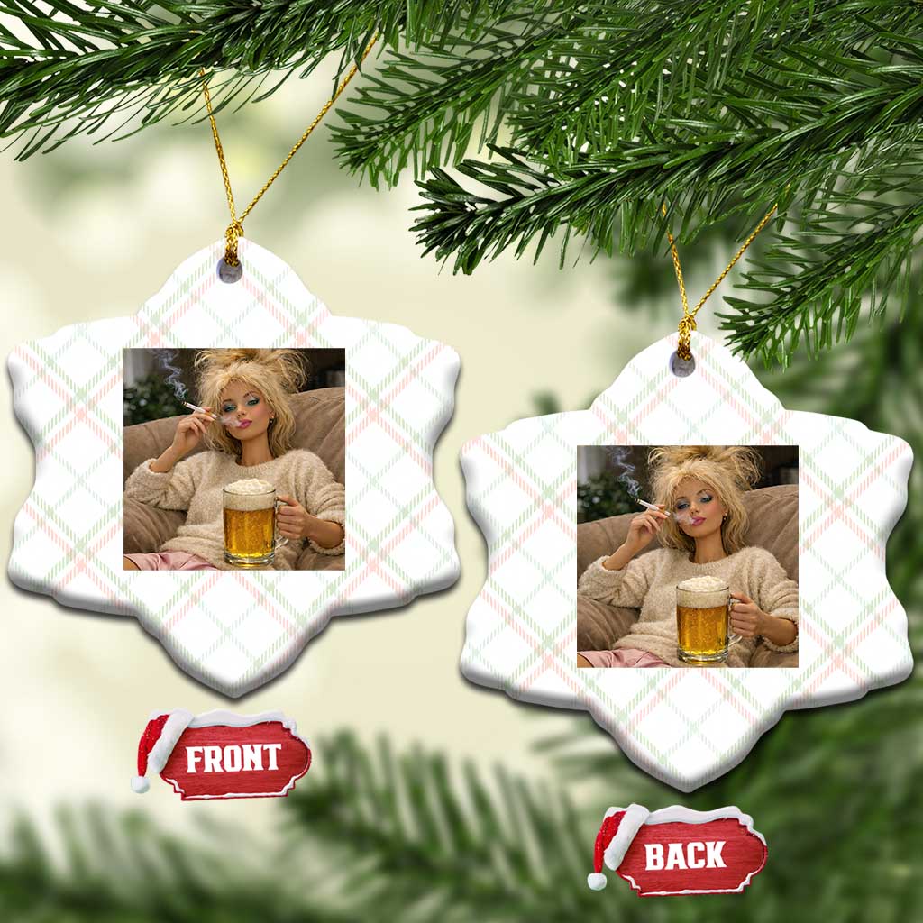 Funny Smoking And Drinking Doll Meme Ceramic Ornament Weekend Relaxation