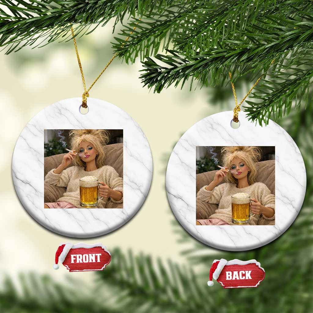 Funny Smoking And Drinking Doll Meme Ceramic Ornament Weekend Relaxation