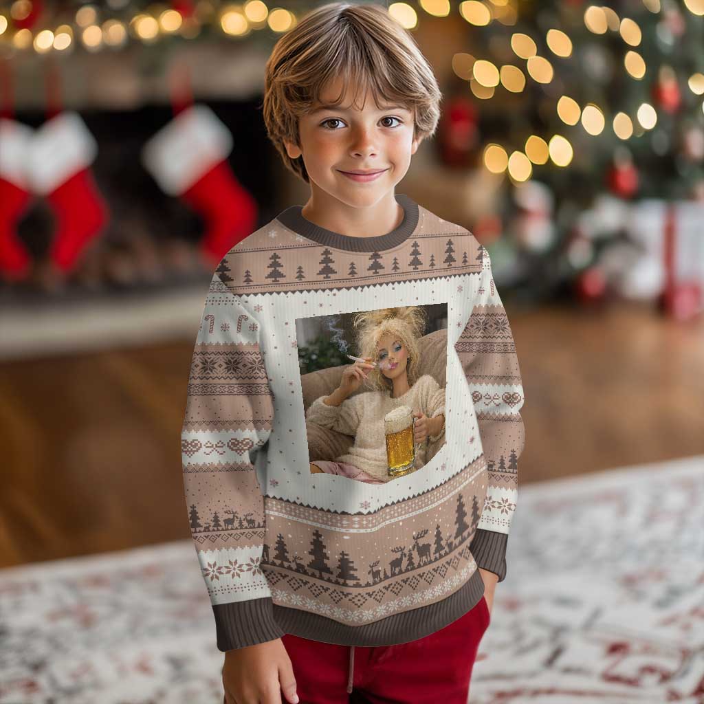 Funny Smoking And Drinking Doll Meme Ugly Christmas Sweater Weekend Relaxation
