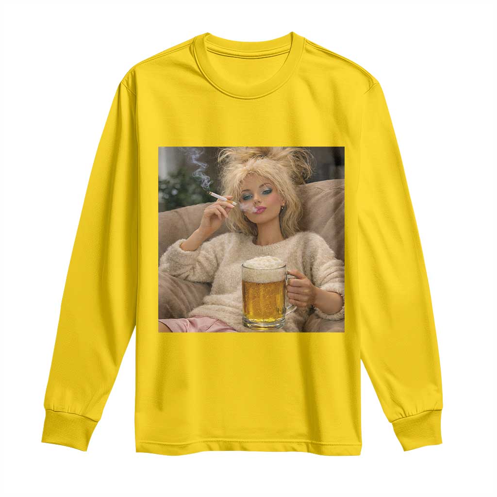 Funny Smoking And Drinking Doll Meme Long Sleeve Shirt Weekend Relaxation