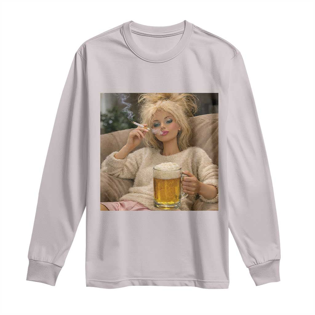 Funny Smoking And Drinking Doll Meme Long Sleeve Shirt Weekend Relaxation