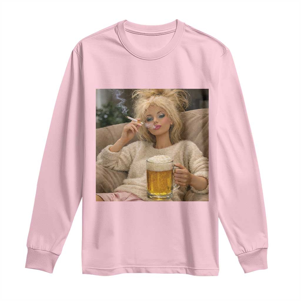 Funny Smoking And Drinking Doll Meme Long Sleeve Shirt Weekend Relaxation