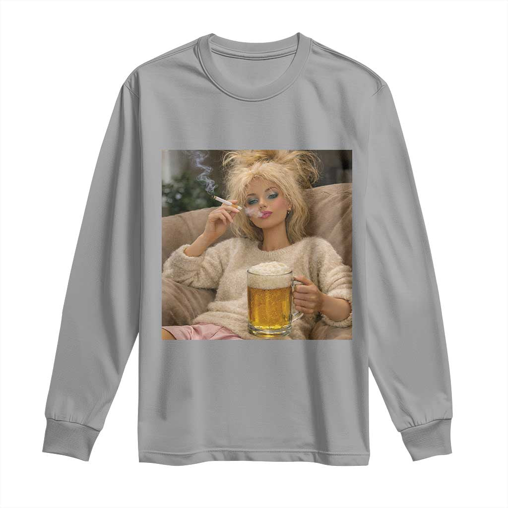 Funny Smoking And Drinking Doll Meme Long Sleeve Shirt Weekend Relaxation