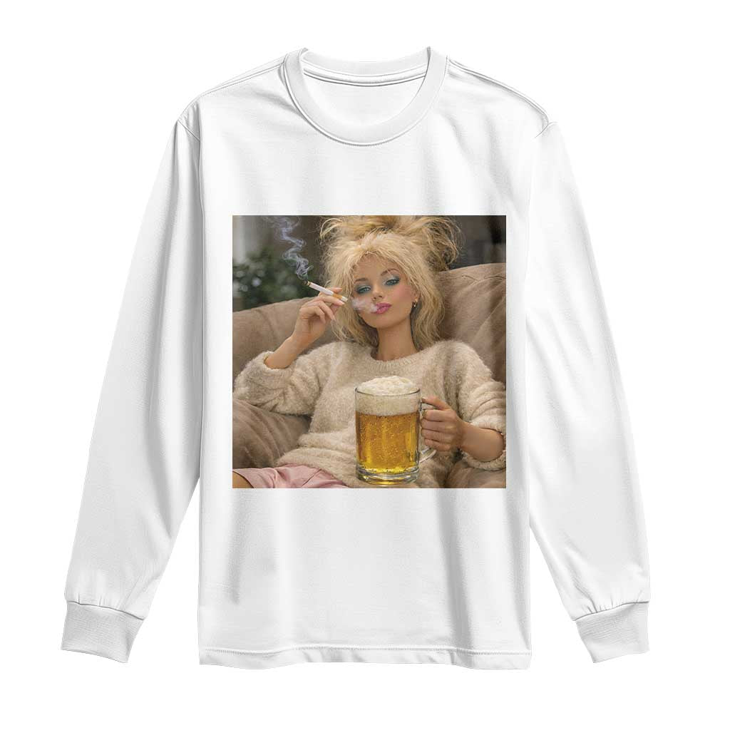 Funny Smoking And Drinking Doll Meme Long Sleeve Shirt Weekend Relaxation