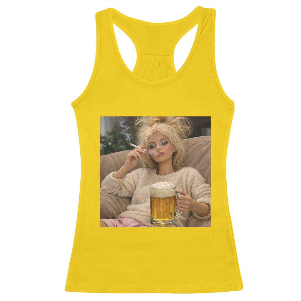Funny Smoking And Drinking Doll Meme Racerback Tank Top Weekend Relaxation