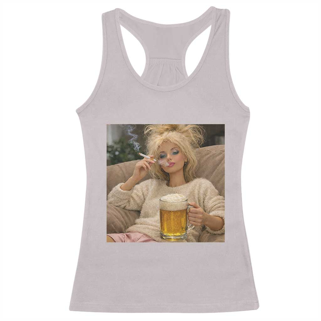 Funny Smoking And Drinking Doll Meme Racerback Tank Top Weekend Relaxation