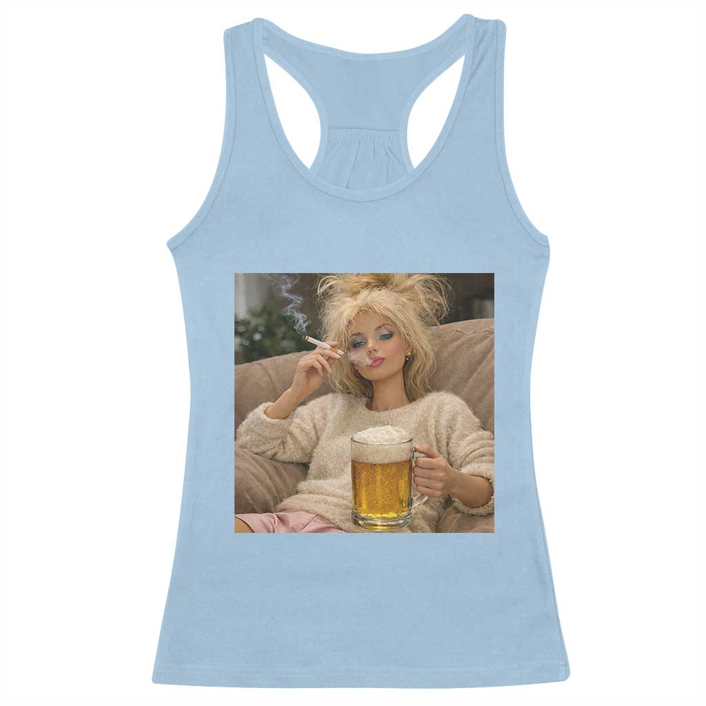 Funny Smoking And Drinking Doll Meme Racerback Tank Top Weekend Relaxation