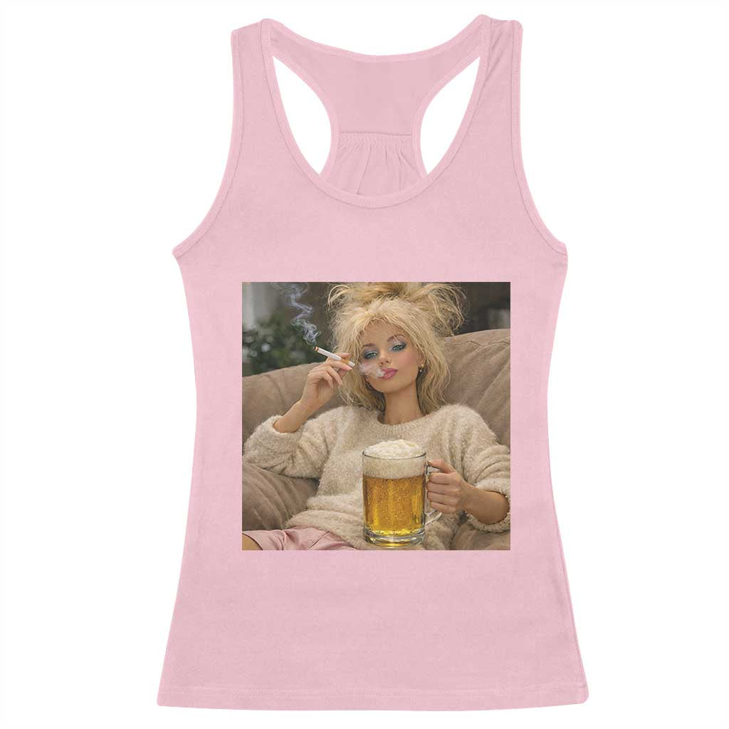 Funny Smoking And Drinking Doll Meme Racerback Tank Top Weekend Relaxation