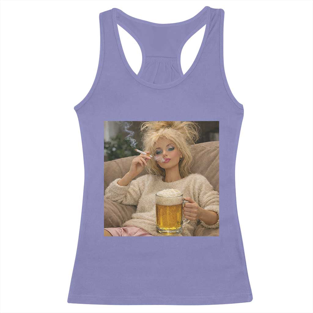 Funny Smoking And Drinking Doll Meme Racerback Tank Top Weekend Relaxation