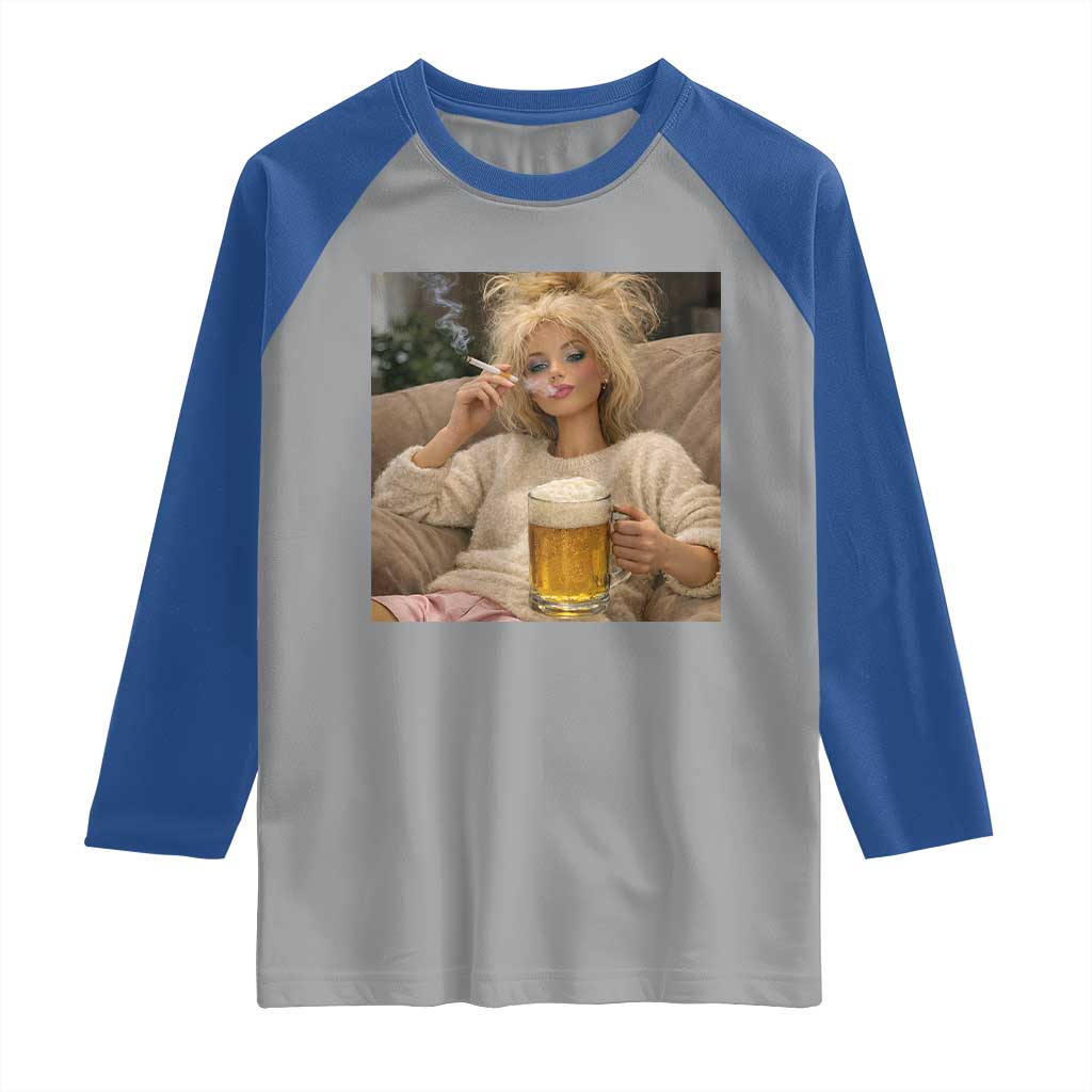 Funny Smoking And Drinking Doll Meme Raglan Shirt Weekend Relaxation