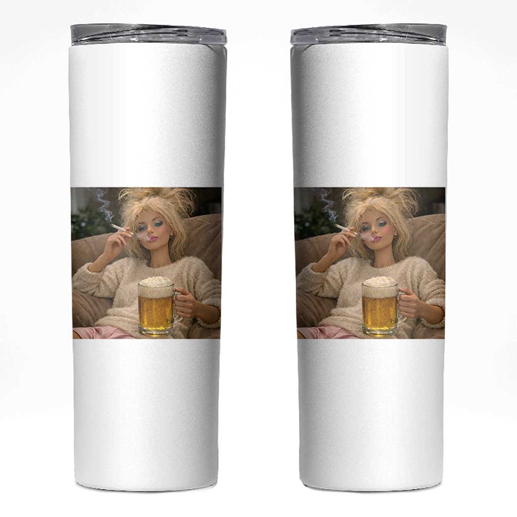 Funny Smoking And Drinking Doll Meme Skinny Tumbler Weekend Relaxation