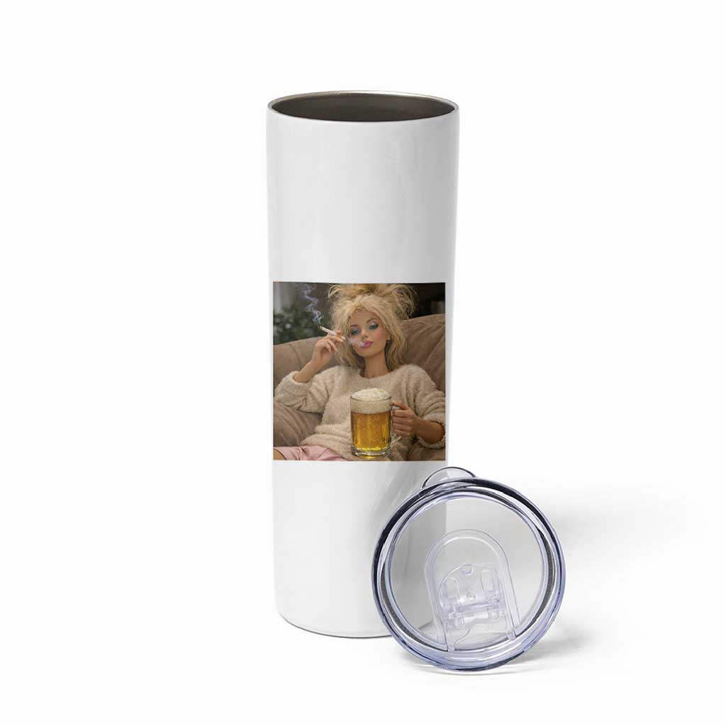 Funny Smoking And Drinking Doll Meme Skinny Tumbler Weekend Relaxation