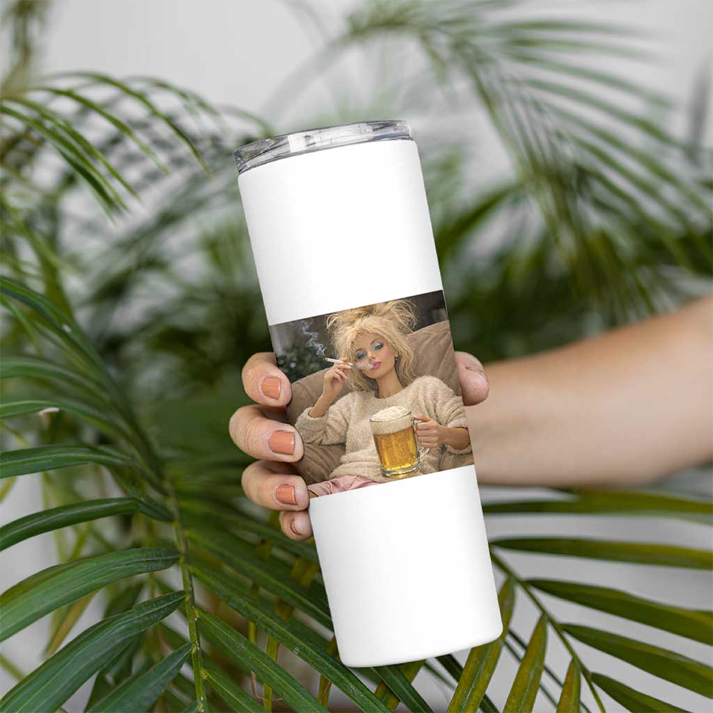 Funny Smoking And Drinking Doll Meme Skinny Tumbler Weekend Relaxation