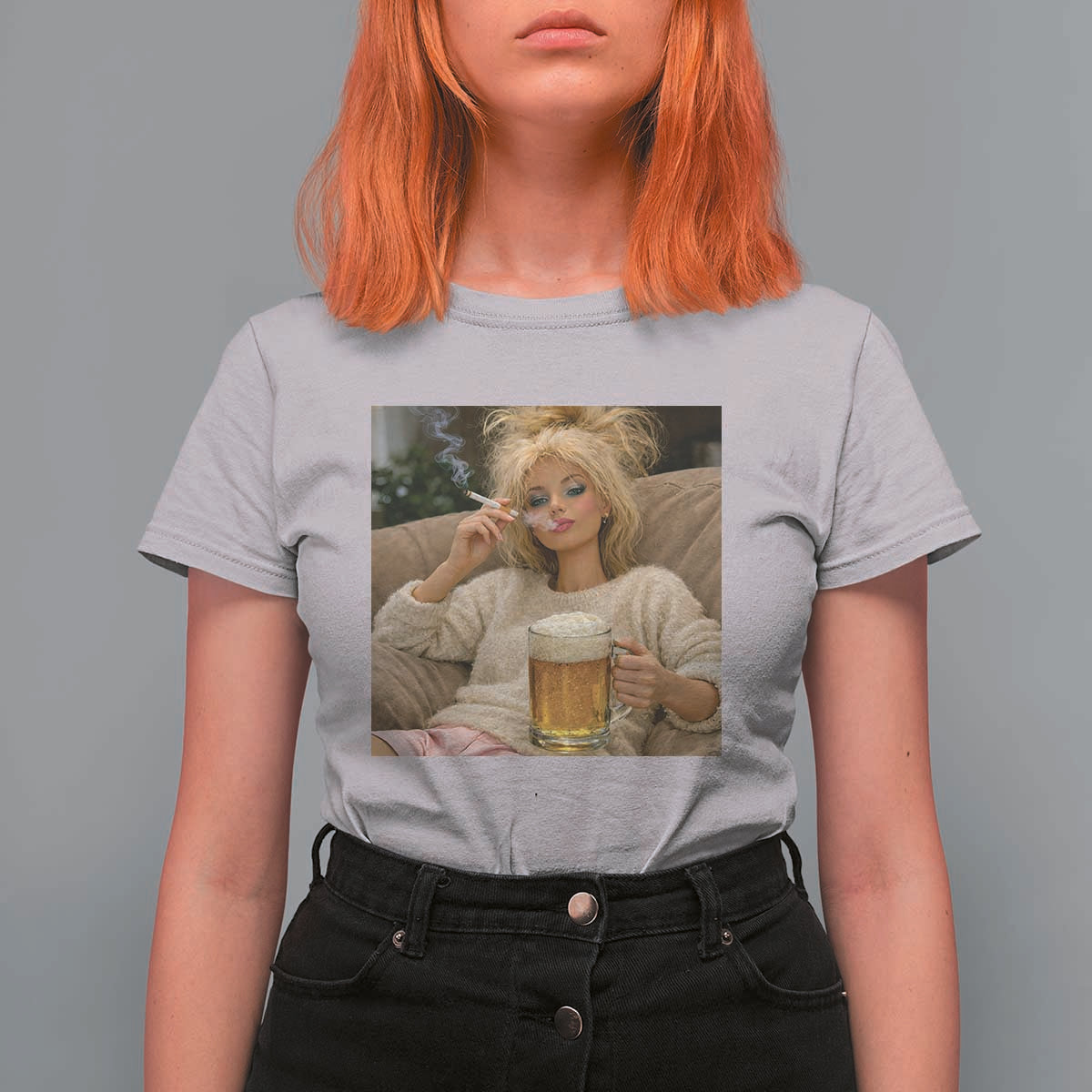 Funny Smoking And Drinking Doll Meme T Shirt For Women Weekend Relaxation
